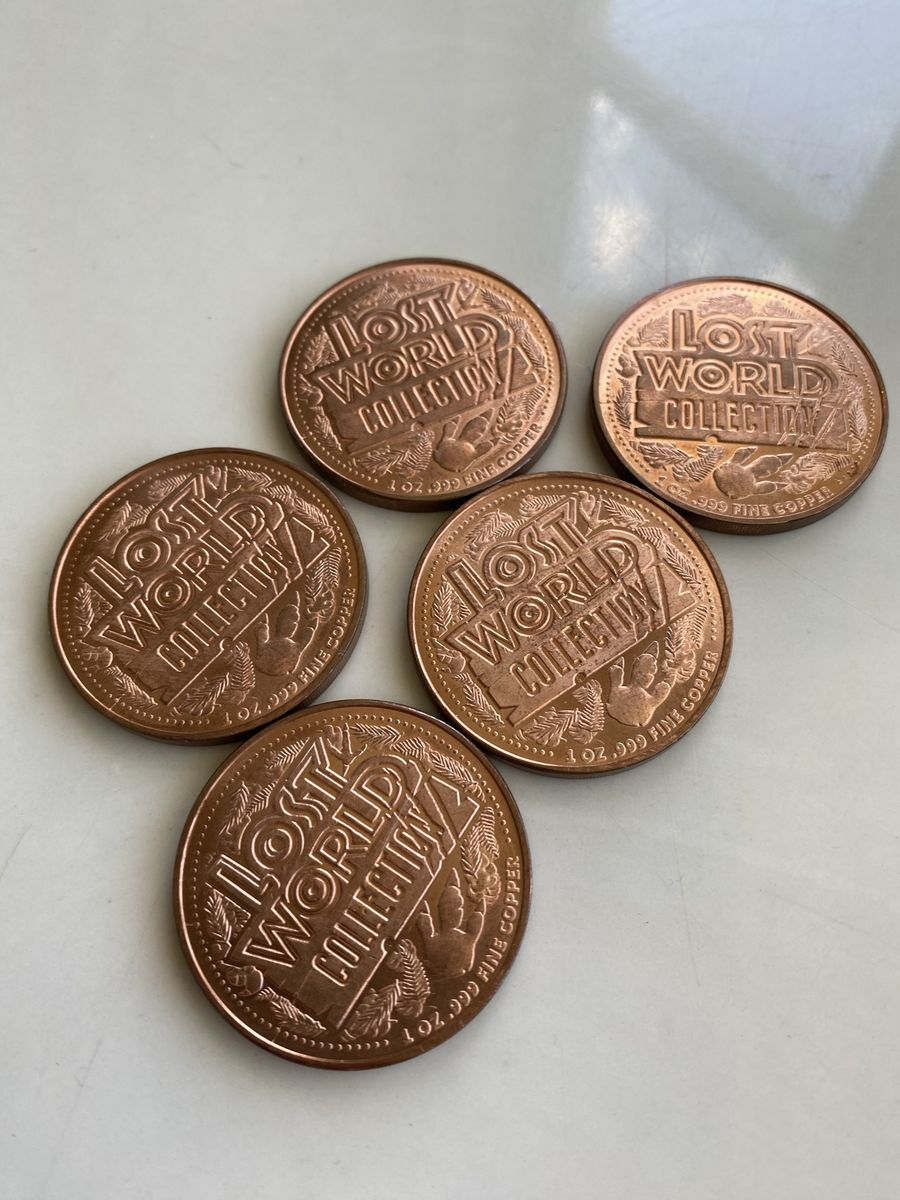 The Lost World Collection 1 oz .999 Fine Copper Tyrannosaurus Rex Round Coins - Set of 5