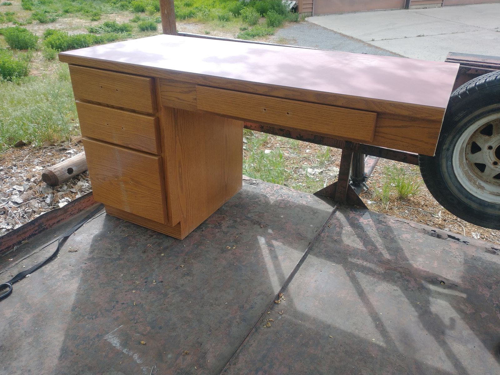 Desk - Semi Built In 4 Drawer Oak Desk