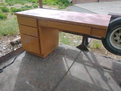 Desk - Semi Built In 4 Drawer Oak Desk
