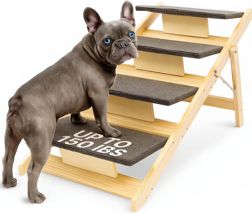 4-Step Wooden Dog Stairs for High Bed Pet Ladder