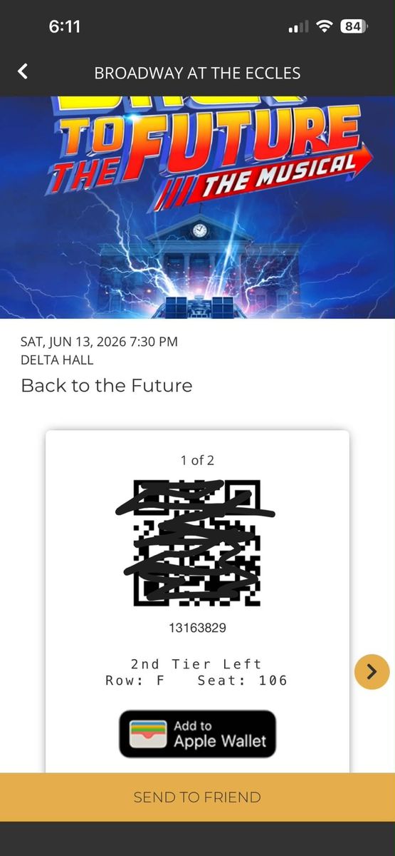 Two Back to the Future Broadway at Eccles Tickets for Saturday, June 13 at 7:30pm