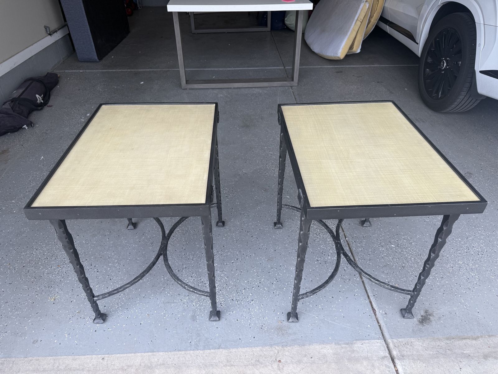 Charleston Forge Omega Square End Tables - Set of 2, Wrought Iron Frame, Light Tan Top