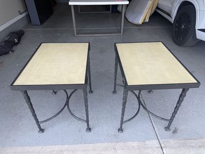 Charleston Forge Omega Square End Tables - Set of 2, Wrought Iron Frame, Light Tan Top