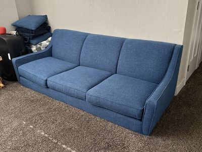 Spacious 3-Seater Coach - Blue Fabric, Modern Design, Comfortable Seating