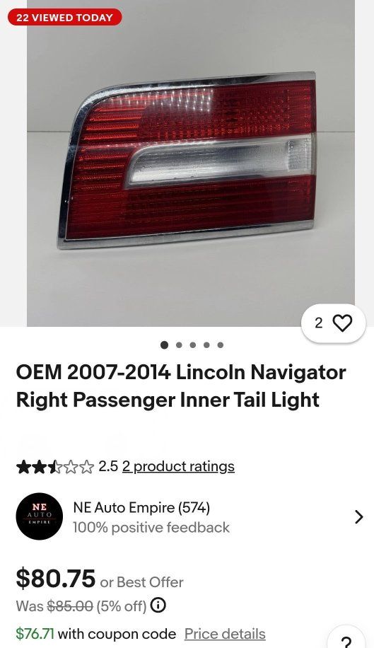Lincoln Ford Left Passenger Rear Light