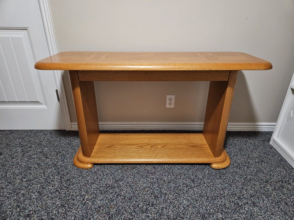 Oak Wood Console Table with Lower Shelf - Entryway, Hallway, Sofa Table