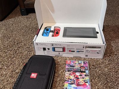 Nintendo Switch Console with Neon Blue/Red Joy-Cons, Case, and Mario Kart 8 Deluxe