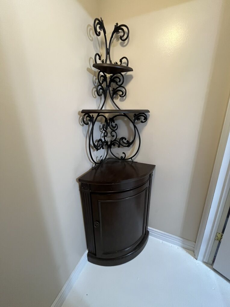 Tall Corner Cabinwt Wrought Iron With Shelves