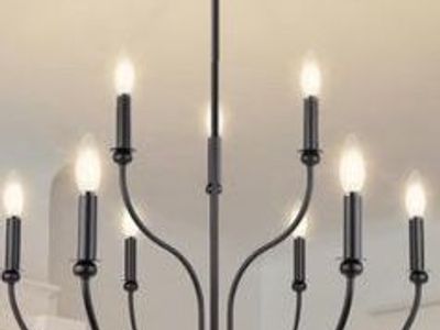 Black 9-Light Farmhouse Chandelier 27” Rustic Fixture