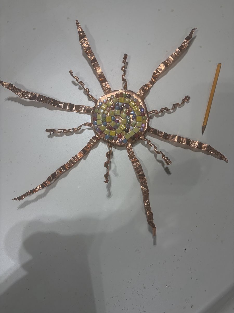 Handmade Copper & Mosaic Sun Wall Hanging - Unique Artistic Decor