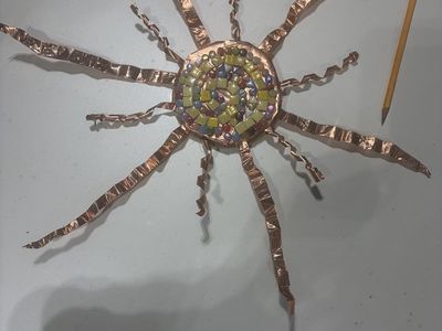 Handmade Copper & Mosaic Sun Wall Hanging - Unique Artistic Decor