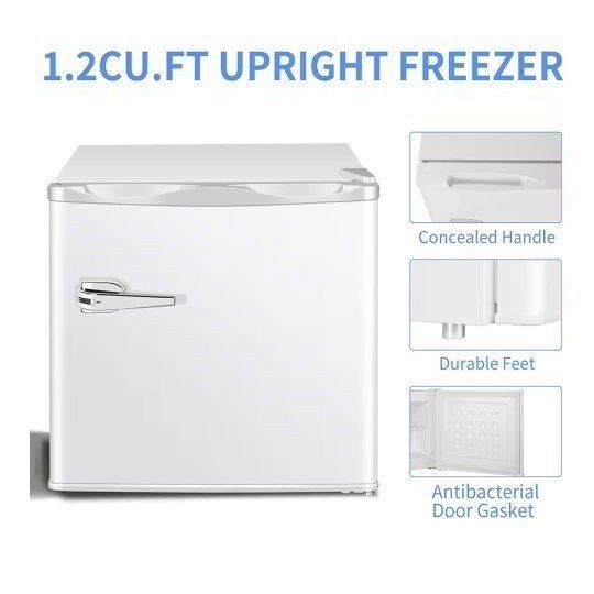 Compact White Mini Freezer, 1.1 Cu. Ft. Portable Chest Freezer with Removable Shelves and Low Noise Technology