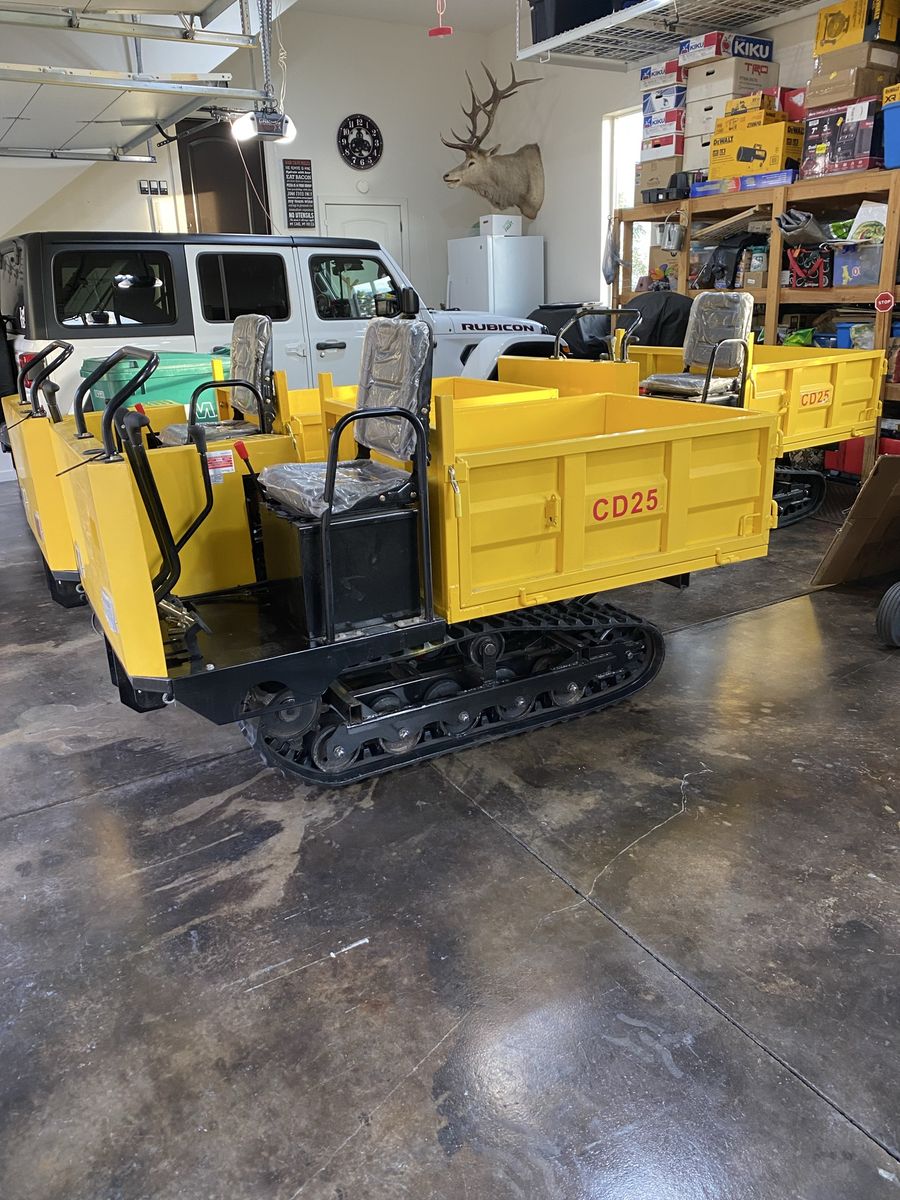 New CD25 Mini Skid Steer Tracked Dump Cart with 420cc Engine, Hydraulic Lift & Two Seats