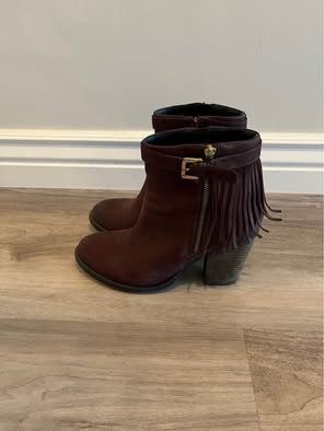 STEVE MADDEN -  Burgundy Suede Fringe Ankle Boots Size 9