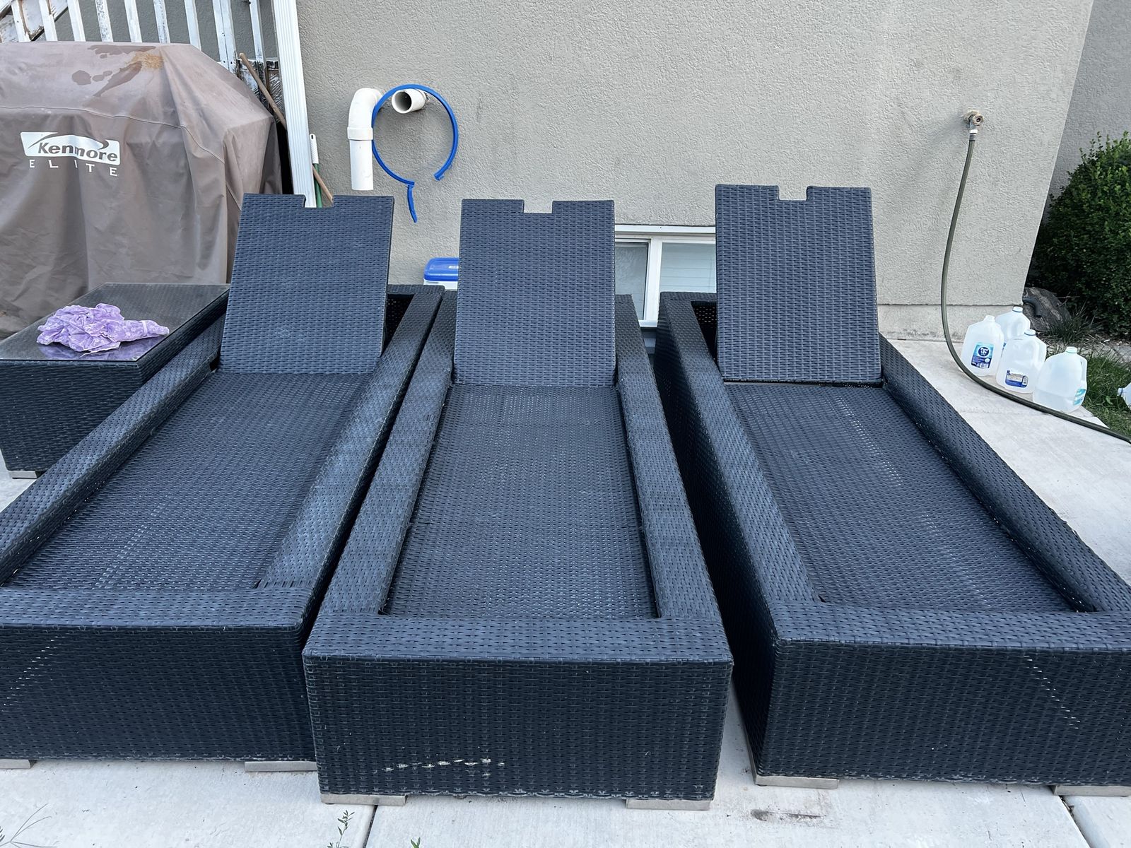 Black Rattan Wicker Outdoor Patio Chaise Lounge Chairs Set of 3