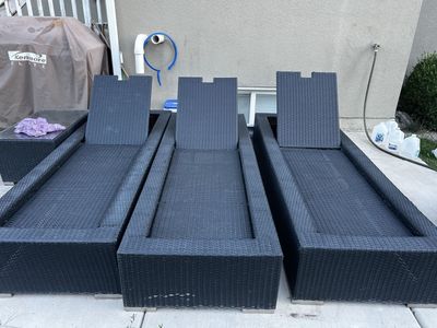 Black Rattan Wicker Outdoor Patio Chaise Lounge Chairs Set of 3