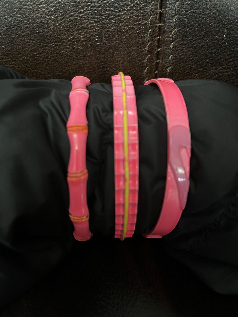 Hot Pink 1960's Metal Bracelets - Set of Three- Vintage