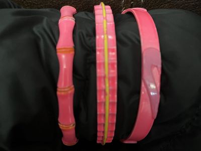 Hot Pink 1960's Metal Bracelets - Set of Three- Vintage