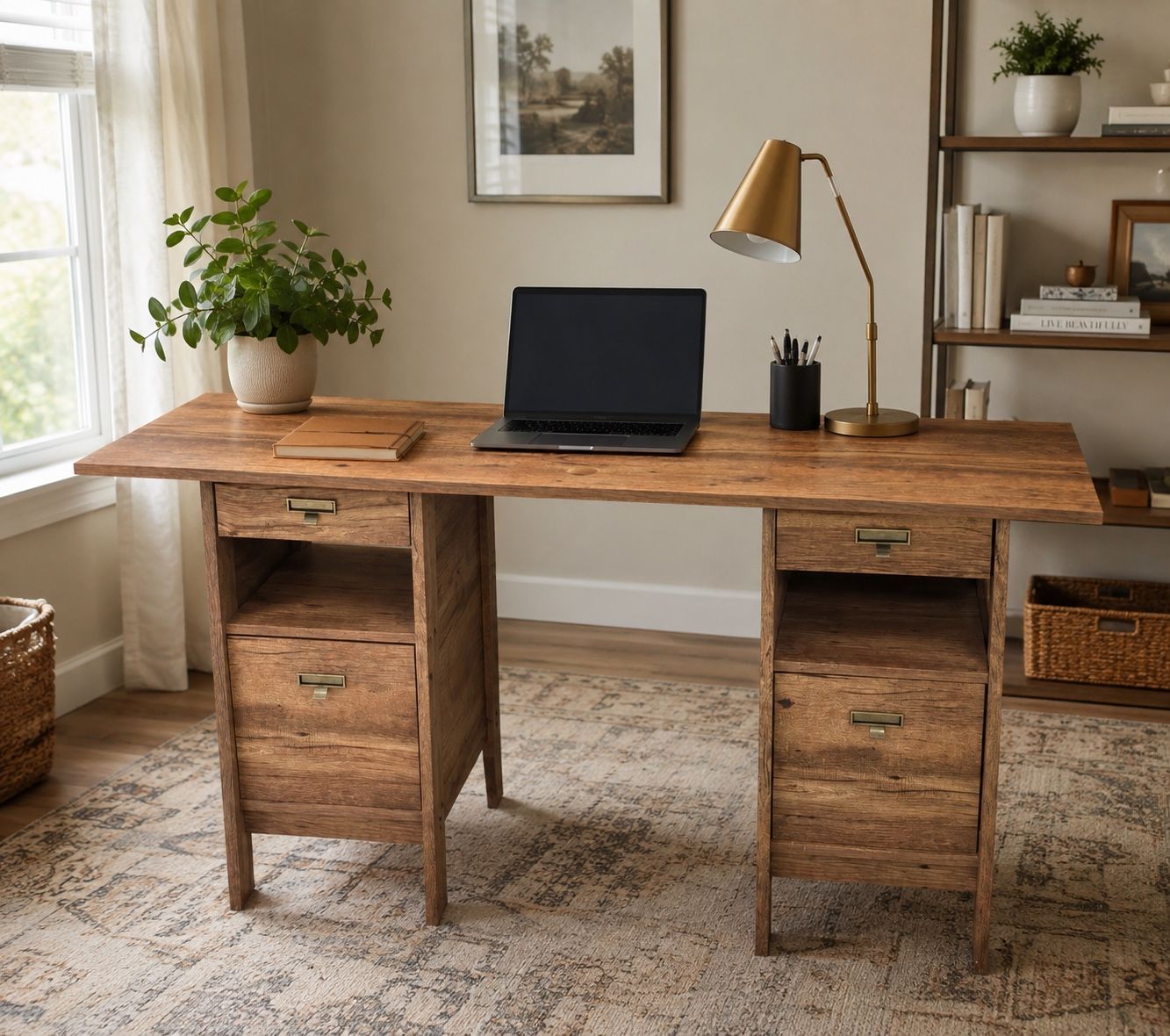 Modern Rustic Executive Desk with File Drawers