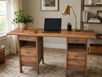 Modern Rustic Executive Desk with File Drawers