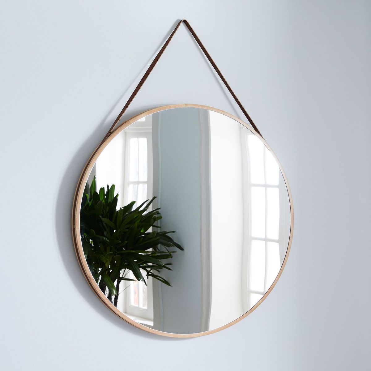 West Elm 36" Modern Round Hanging Mirror w/ Leather Strap - NEW in box