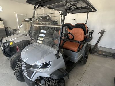 Custom Golf Cart - Lifted, Off-Road Tires, Tan Seats, Gray Body