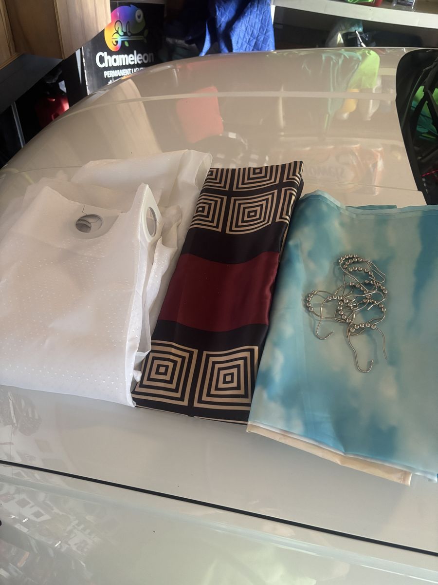 Assorted Shower Curtains and Hanging Hooks Lot