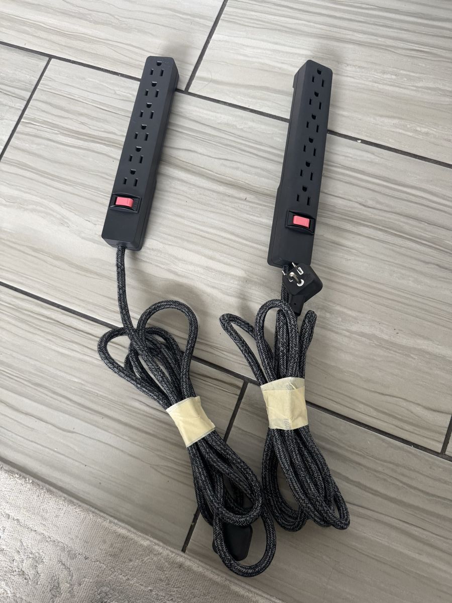 Hyper Tough 6-Outlet Indoor Power Strip, 8 ft Braided Extension Cord, ETL Certified, Black, 2-Pack