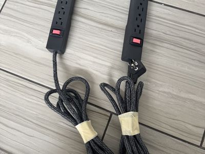 Hyper Tough 6-Outlet Indoor Power Strip, 8 ft Braided Extension Cord, ETL Certified, Black, 2-Pack
