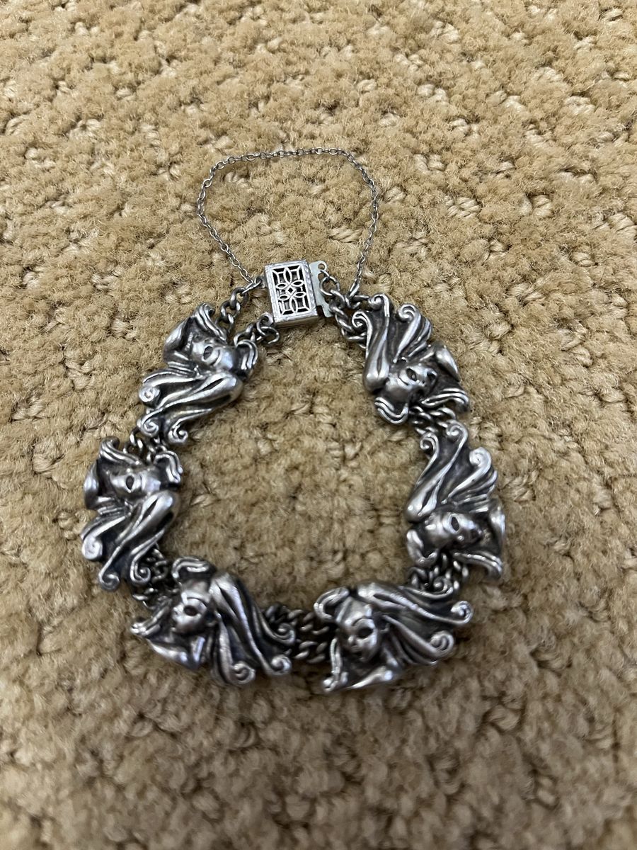 Ladies Faces Sterling Silver Bracelet - Vintage 1950's