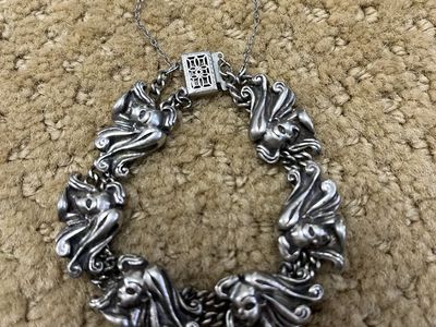 Ladies Faces Sterling Silver Bracelet - Vintage 1950's
