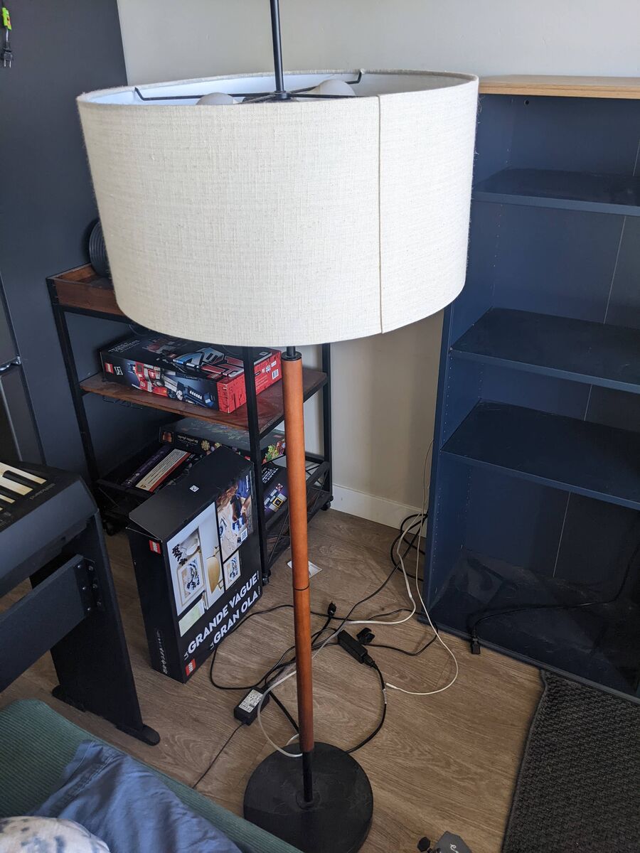 Tall Standing Lamp Circular Shade, Wood Stand