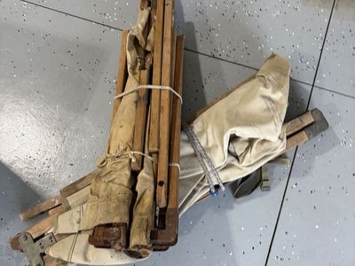 Vintage 1944 US Military Folding Canvas Cot Wood Frame & vintage military style cot