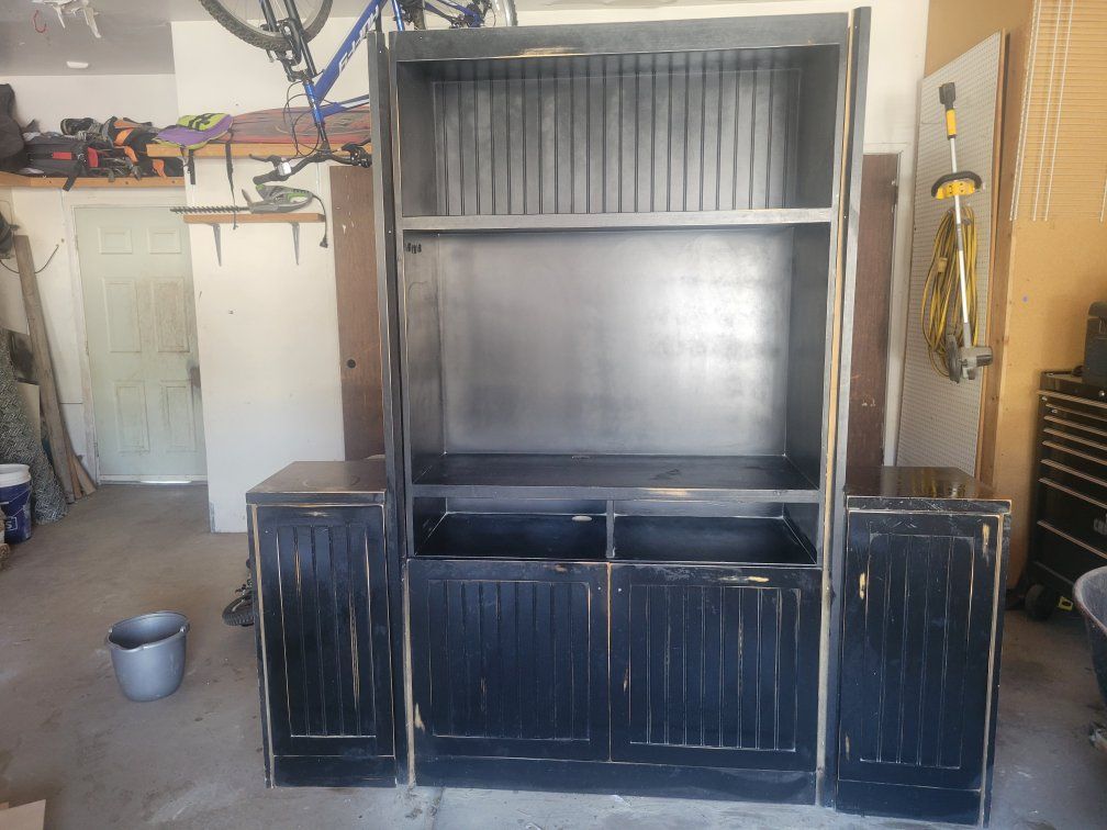Black Wooden Entertainment Center Media Console Armoire with Storage Cabinets and Shelves