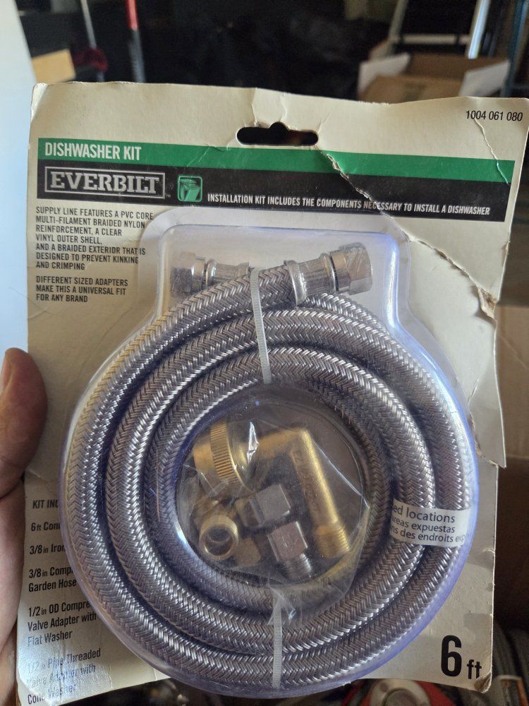 Everbilt 6ft Dishwasher Installation Kit - Braided Nylon Supply Line & Universal Adapters