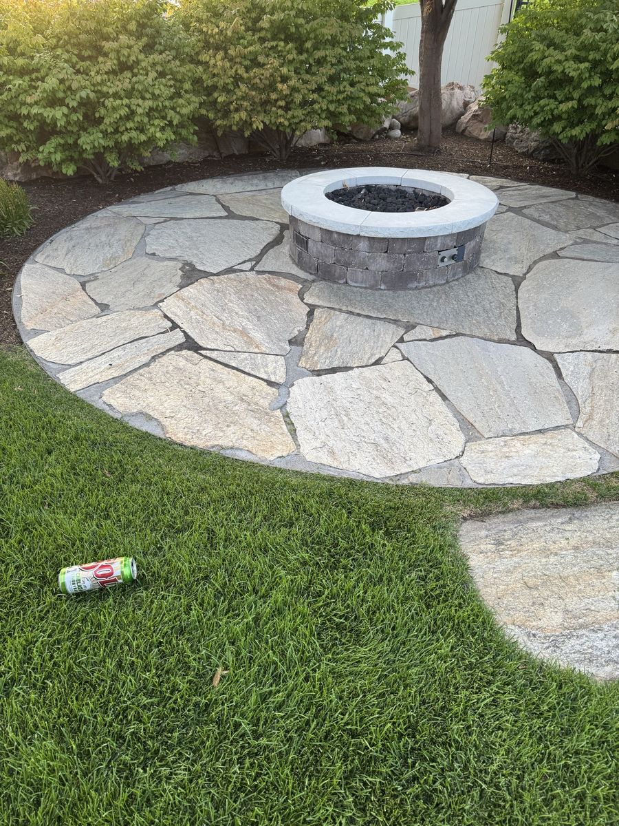 Stone pavers, natural stone pavers, mostly large with some smaller.