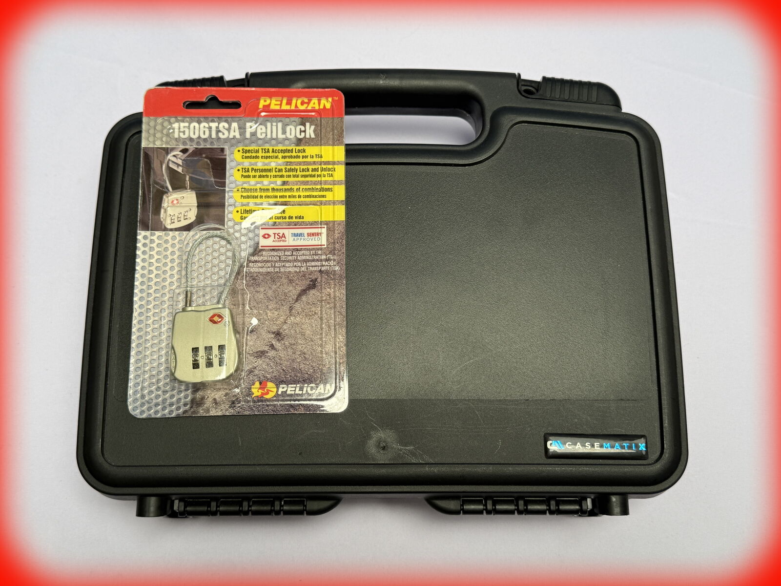 CaseMatix Hard Shell Case (Lockable) 12in x 8in x 3.5in w/ Brand New Pelican 1506TSA Pelilock
