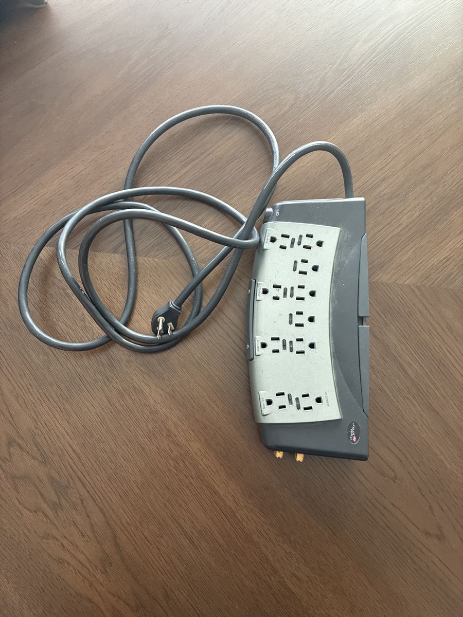 Power Sentry 10-Outlet Surge Protector Power Strip with 8ft Cord. Sliding child-safe safety closures
