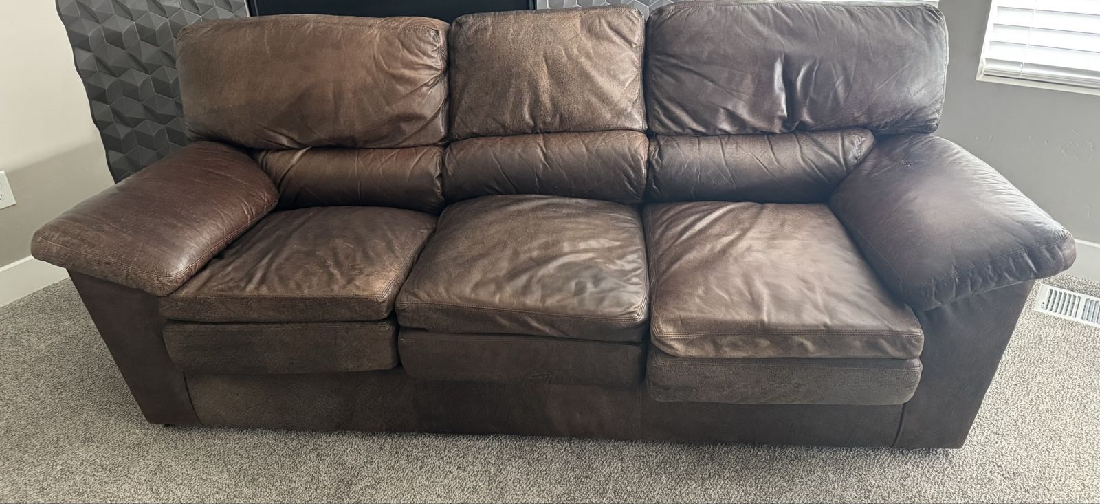 Brown Leather Sofa - Spacious 3-Seater Couch