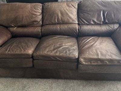 Brown Leather Sofa - Spacious 3-Seater Couch
