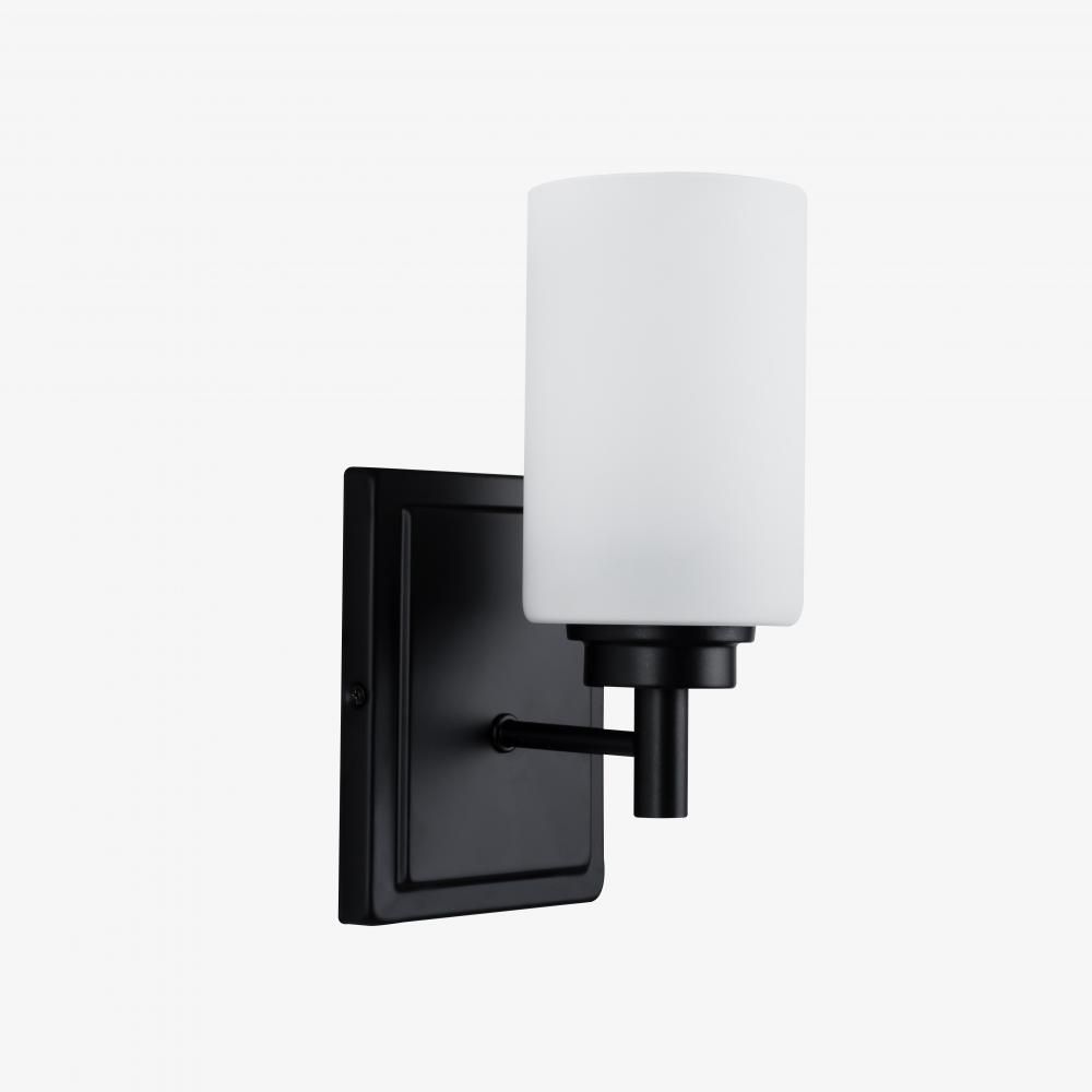 Modern 1 Light Sconce Black Finish  Cyliner Frosted Glass