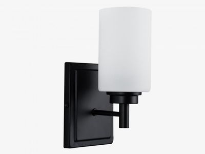 Modern 1 Light Sconce Black Finish Cyliner Frosted Glass