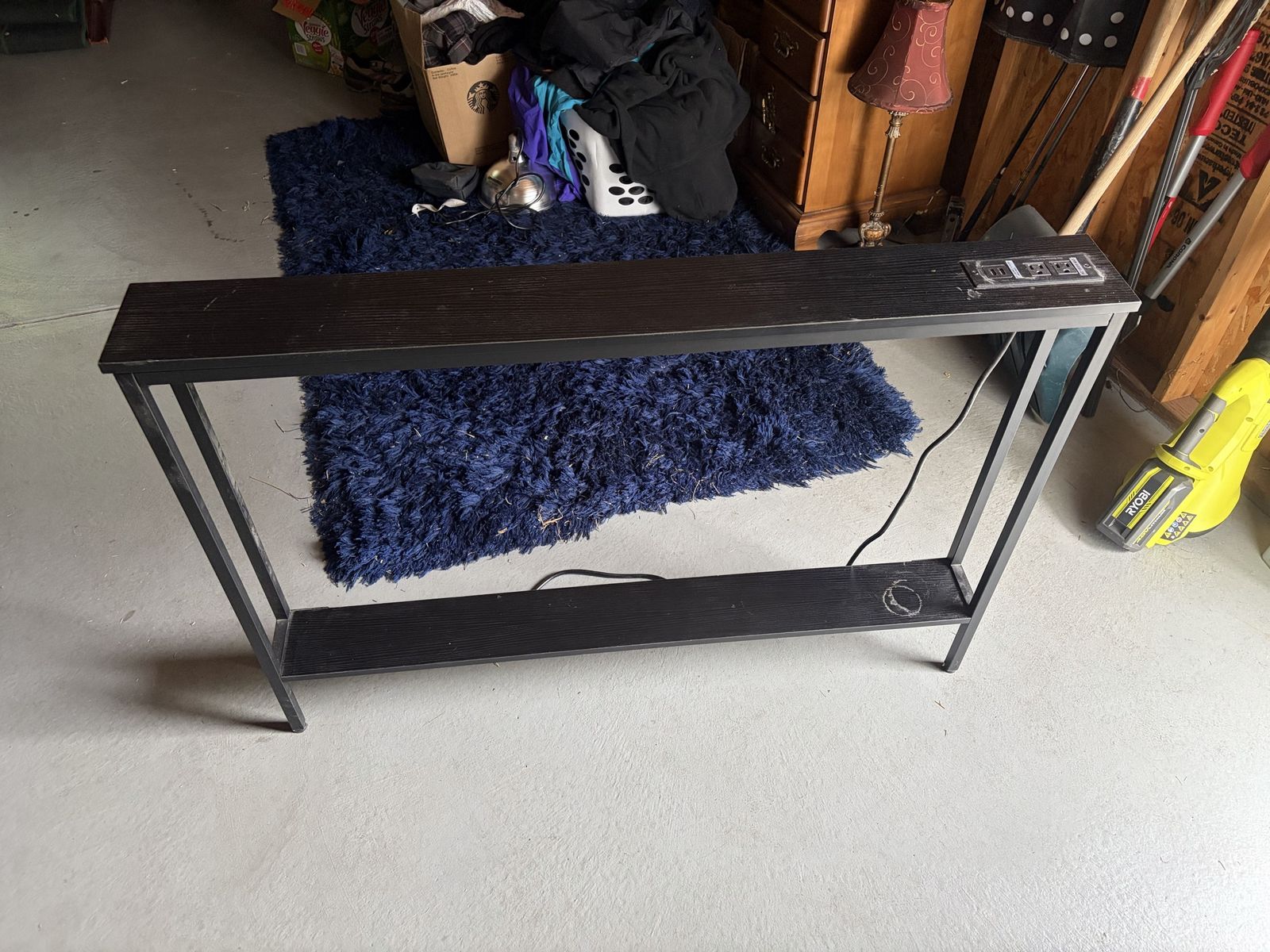Black Console Table with Built-In Power Strip Outlet (46" x 5")