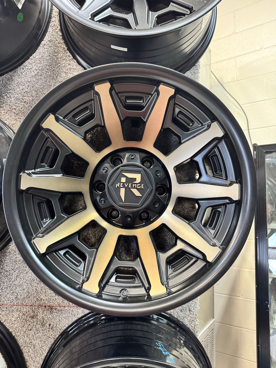 Revenge Satin Black & Bronze Coat Wheel, 17x9. Brand new set of 4.