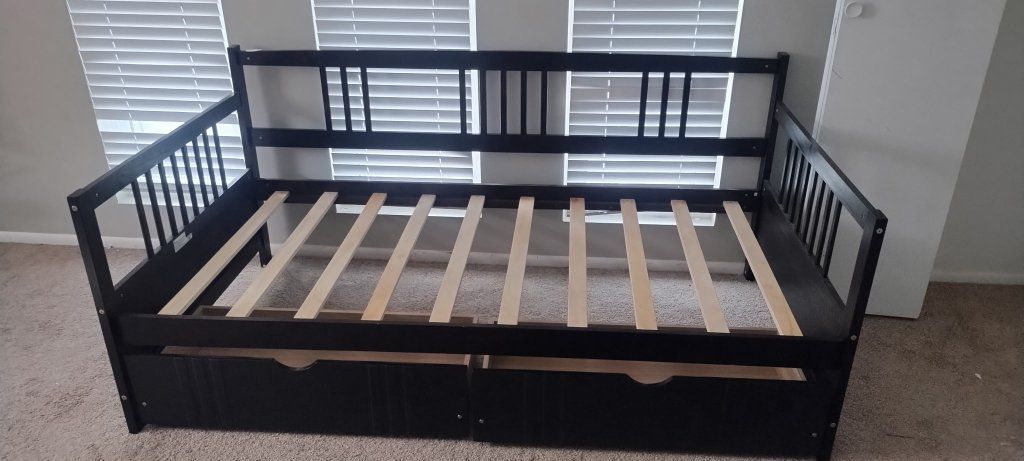 full size bed frame with built in drawers