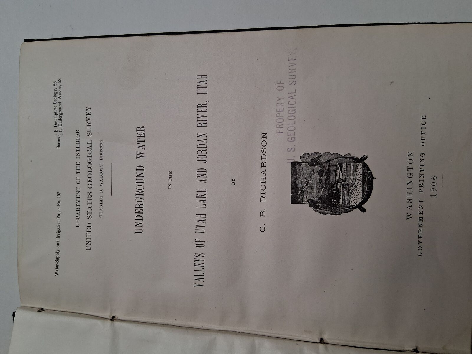 "Underground Water in the Valleys of Utah Lake and Jordan River, Utah",  USGS, 1906 (Original Publication)