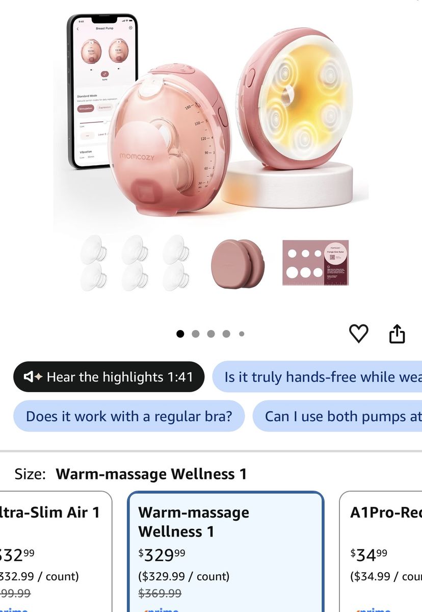 Momcozy Warm-Massage Hands-Free Wearable Breast Pump Set wellness 1