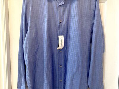 NEW - Classic Calvin Klein Lt Blue w/ Black and White Accent Checks - Mens SZ L Button Down Dress Shirt -C PICS