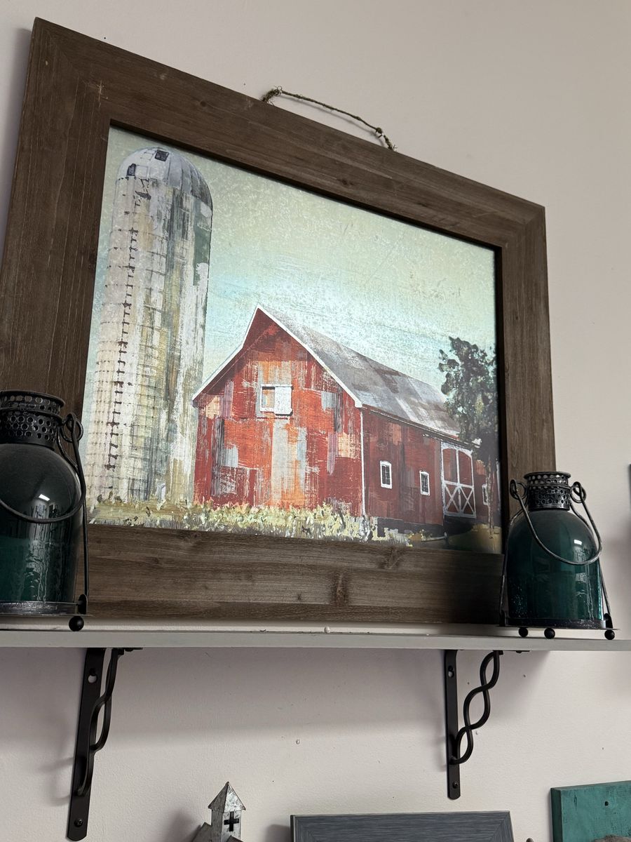 Rustic Farmhouse Barn & Silo Framed Wall Art Decor - 34.5x 28.5”