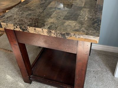Faux Marble Top End Table with Bottom Shelf